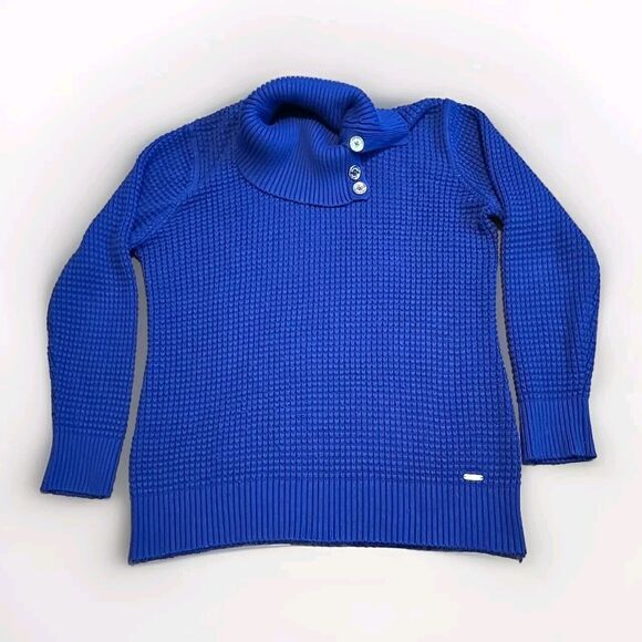 Calvin Klein Y2K Cowl Neck Sweater Ladies Royal Blue Size L Waffle Knit Logo Tag - Picture 1 of 10